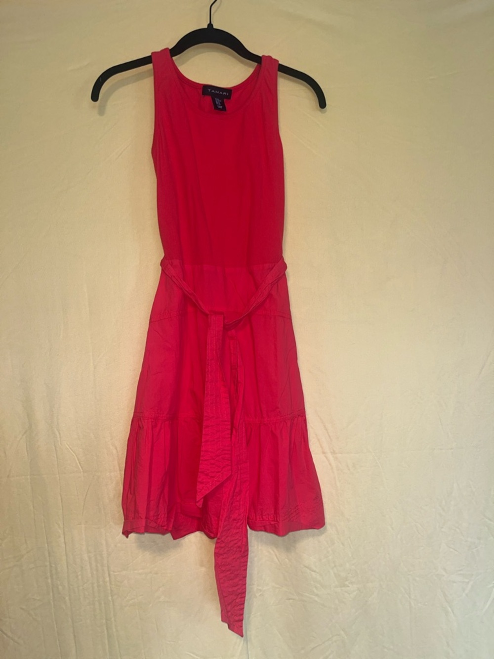 Tahari Bright Red Sleeveless Midi Dress with Waist Tie